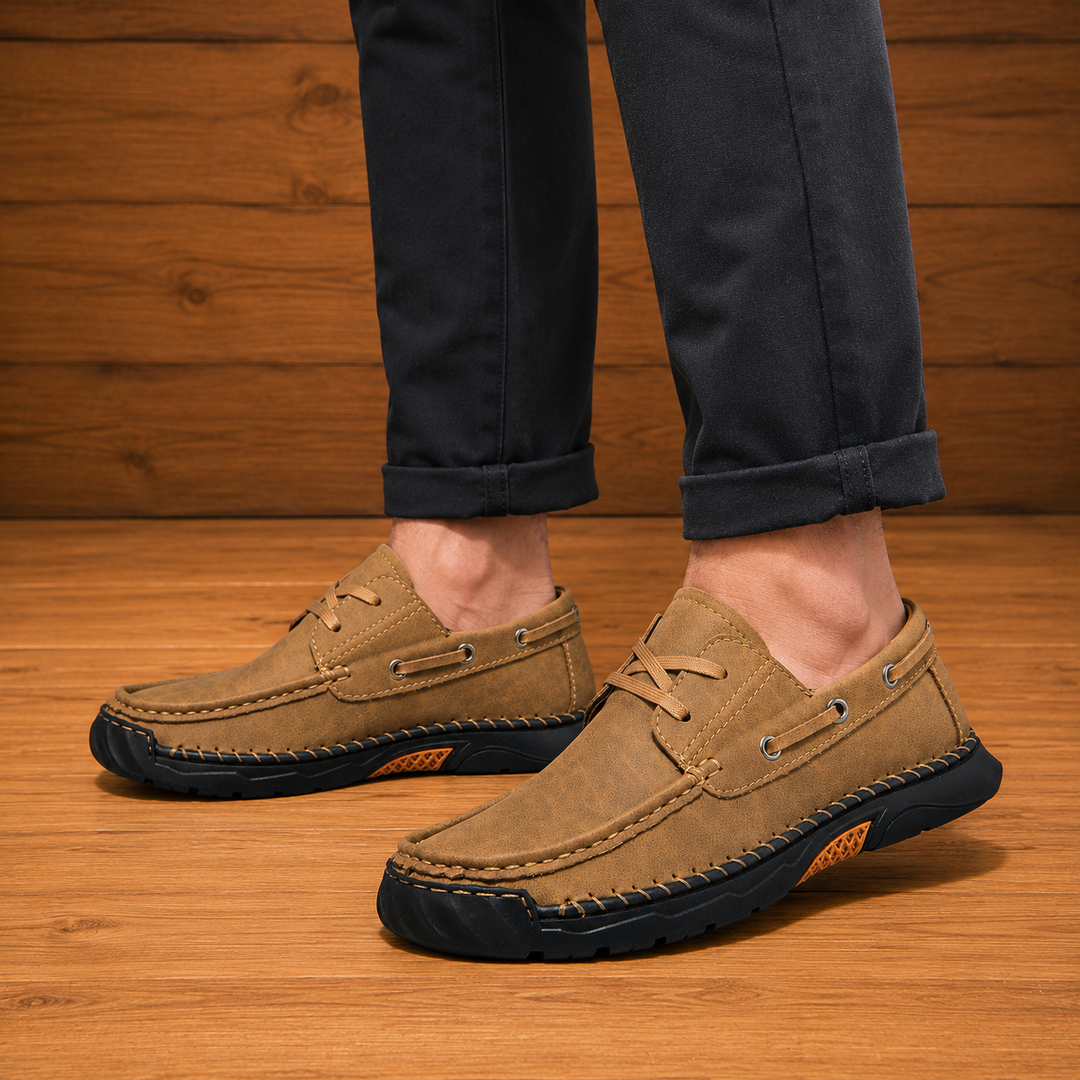 Contrast Leather Boat Shoes
