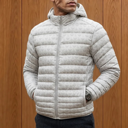 Patterned Hooded Puffer Jacket