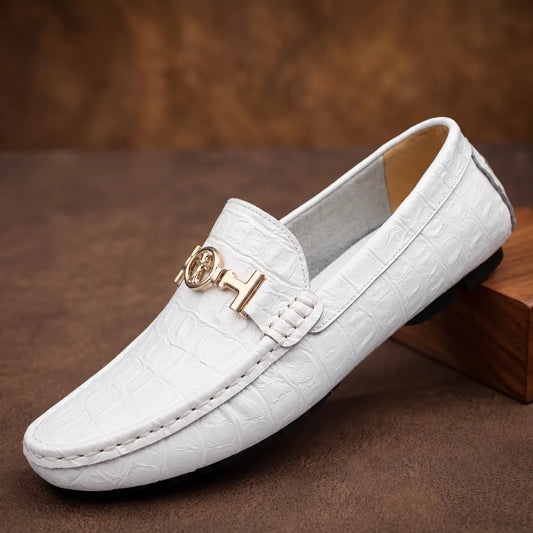 Textured Gold Accent Loafers