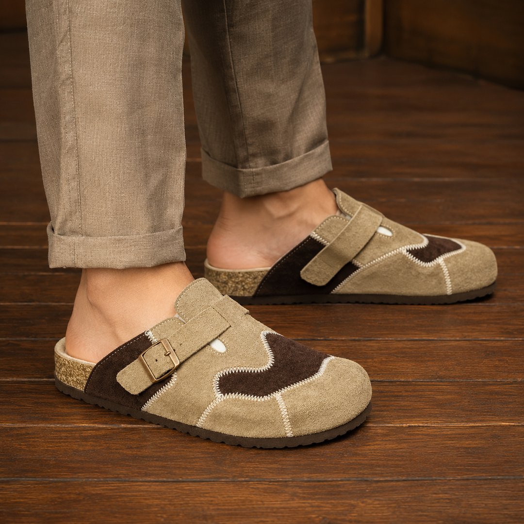 Suede Textured Buckled Clogs