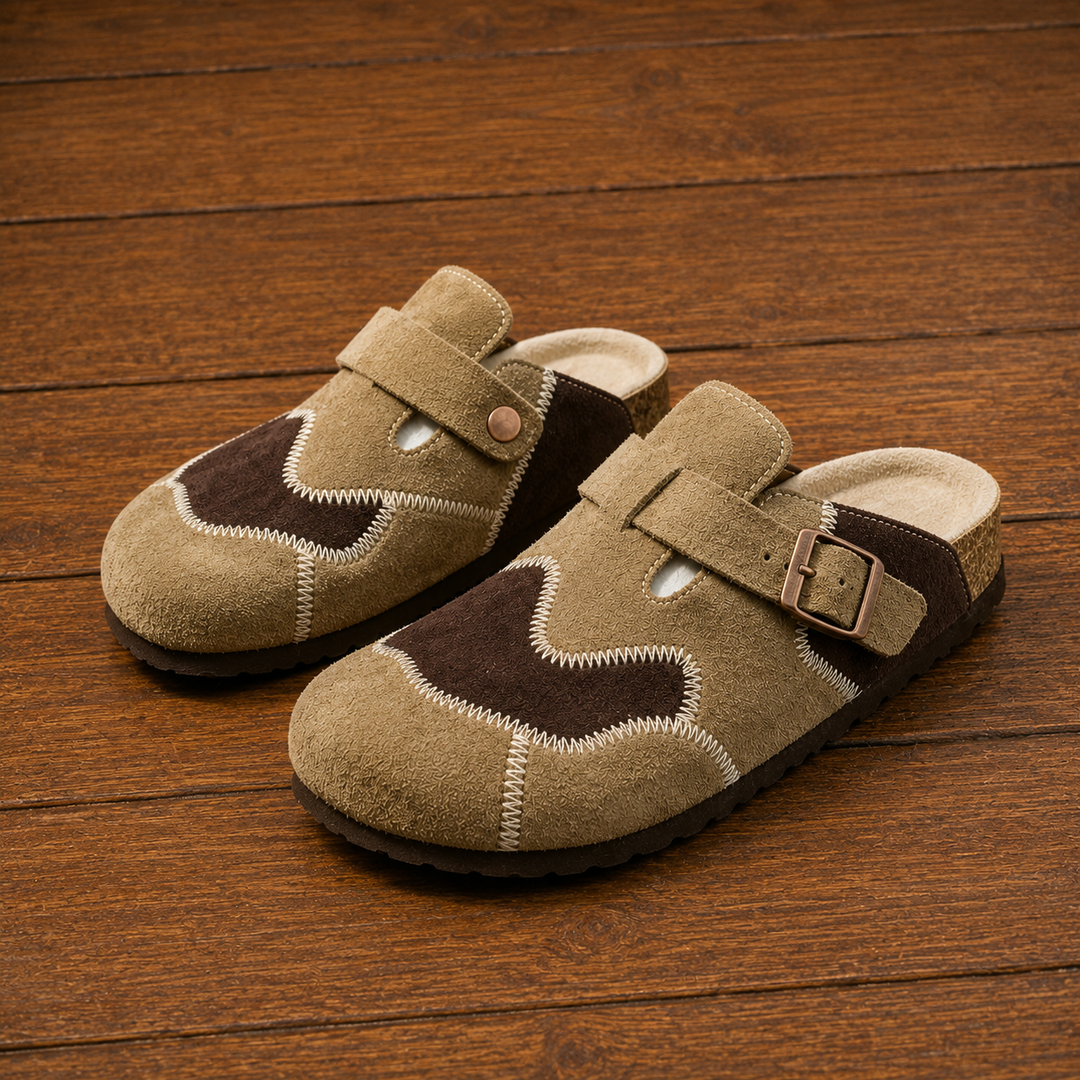Suede Textured Buckled Clogs