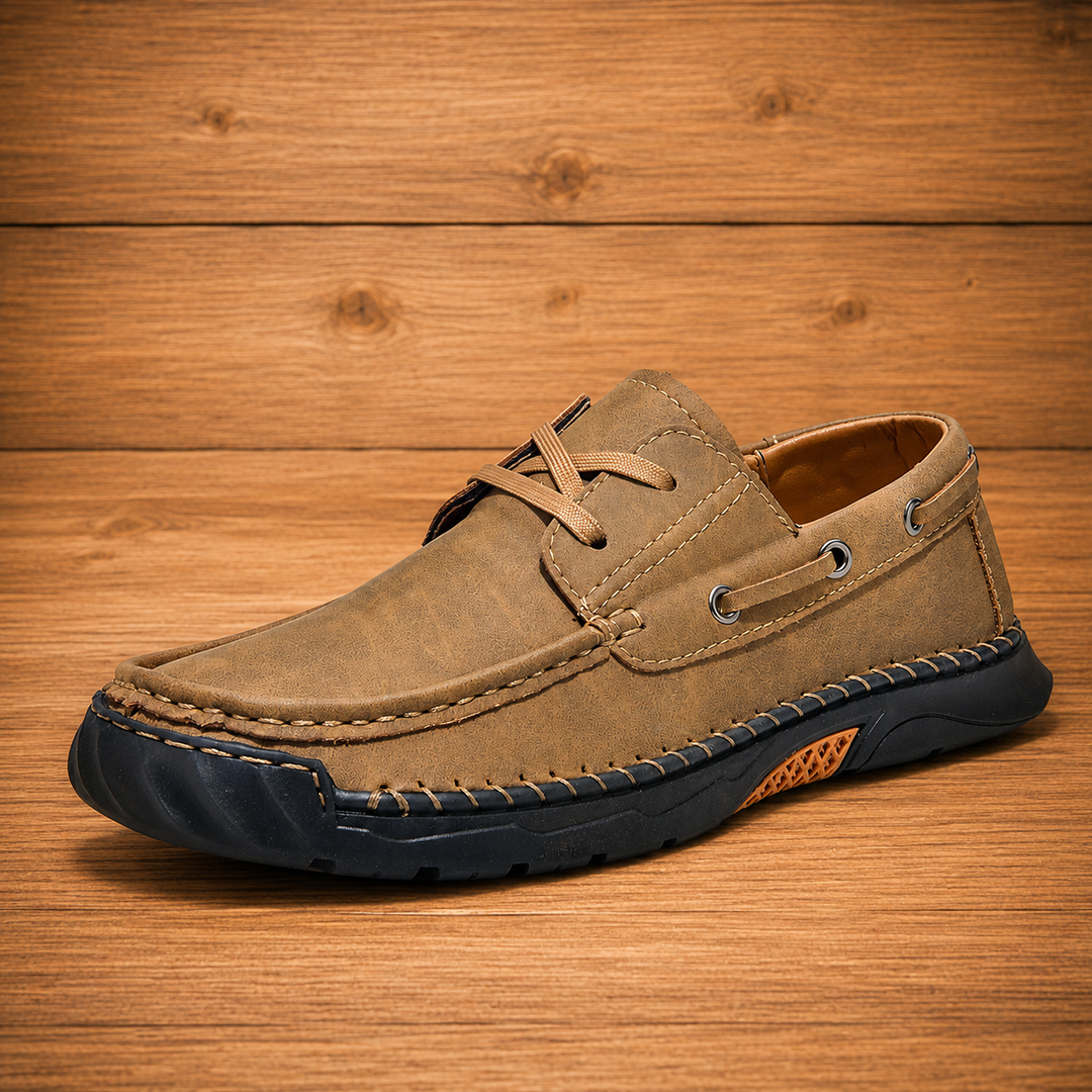 Contrast Leather Boat Shoes