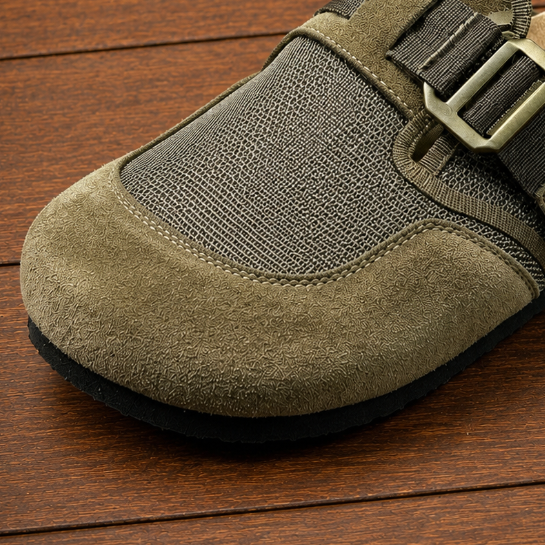 Suede Textured Buckled Clogs