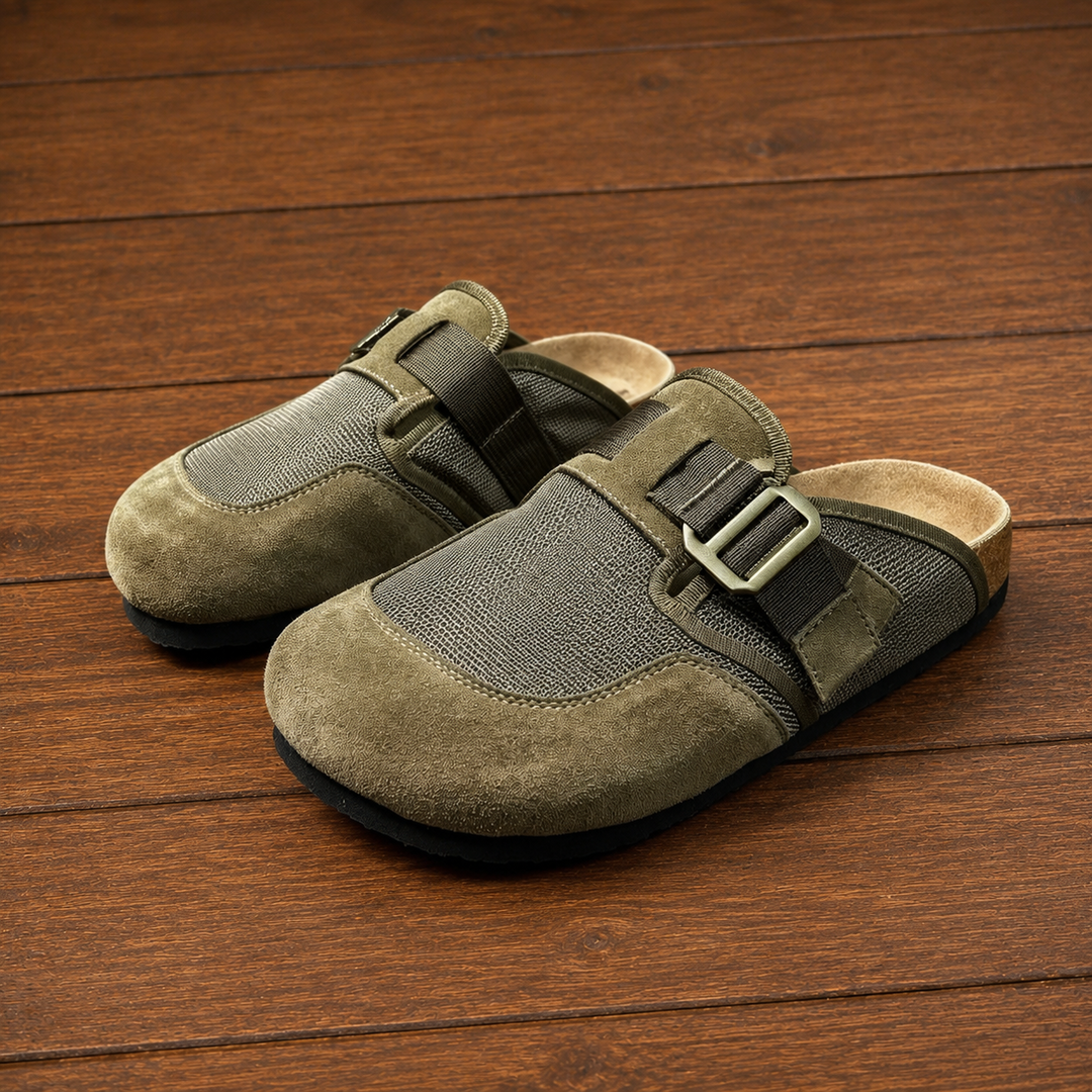 Suede Textured Buckled Clogs