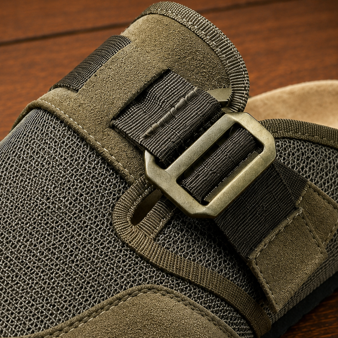 Suede Textured Buckled Clogs