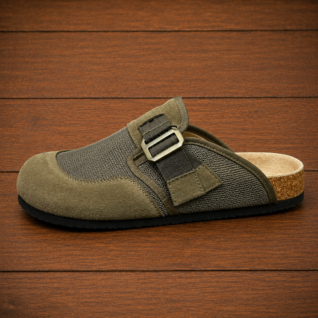 Suede Textured Buckled Clogs