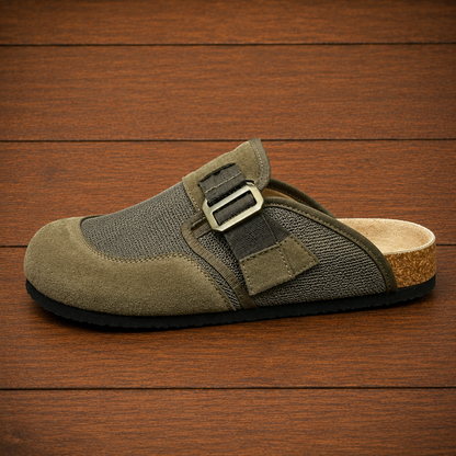 Suede Textured Buckled Clogs