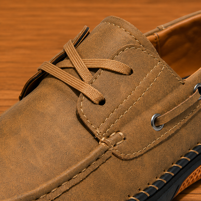 Contrast Leather Boat Shoes