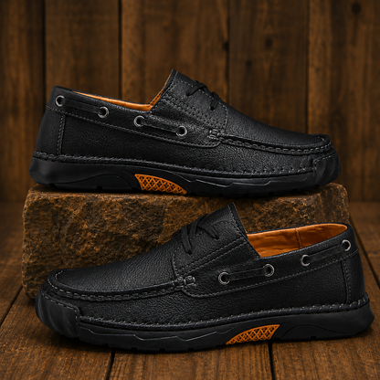 Contrast Leather Boat Shoes