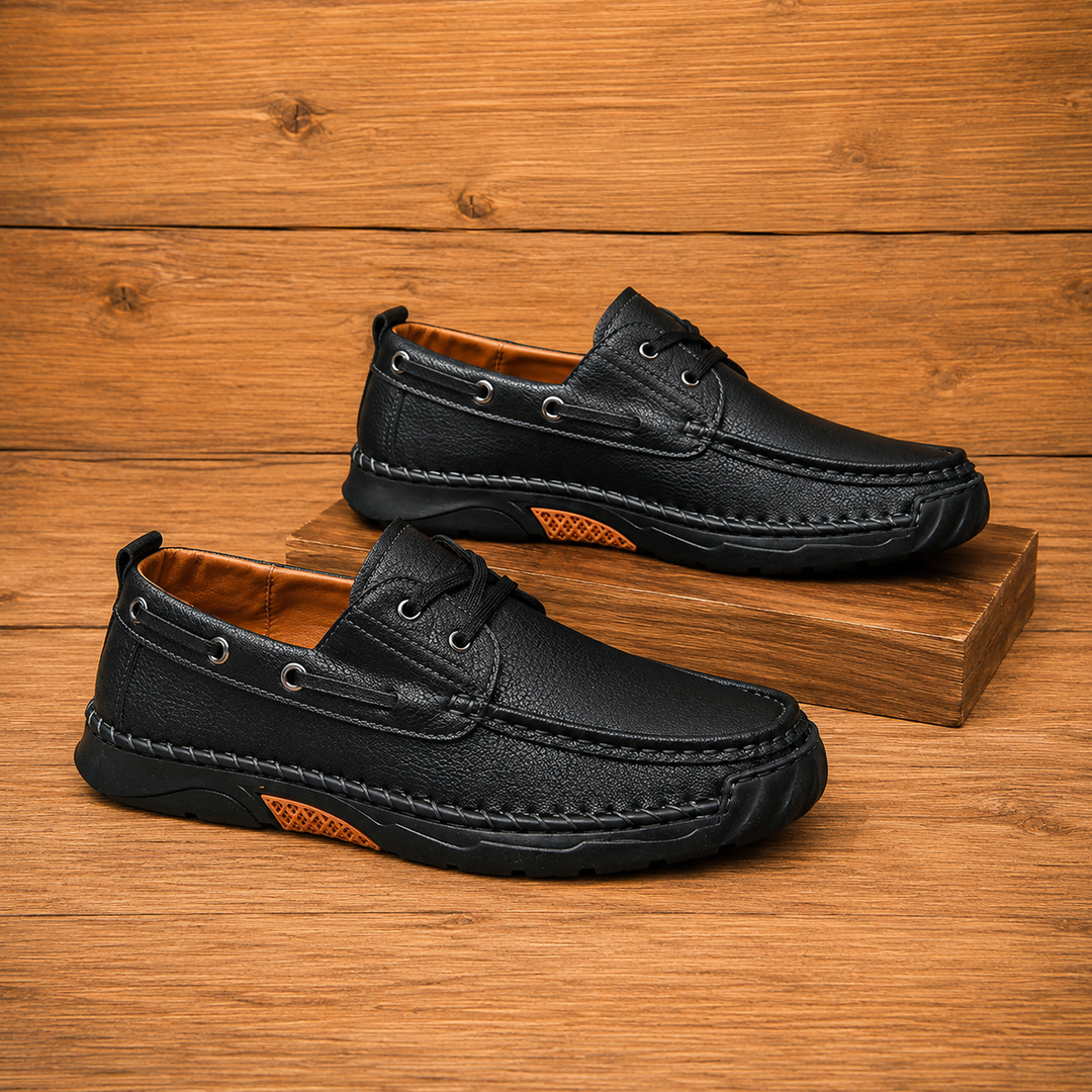 Contrast Leather Boat Shoes