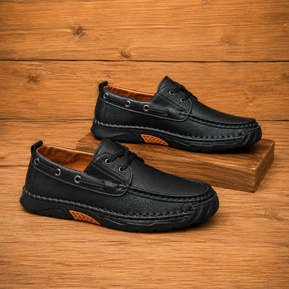Contrast Leather Boat Shoes