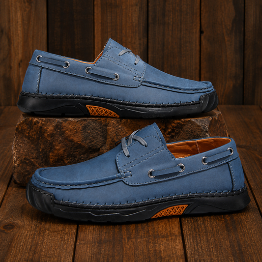 Contrast Leather Boat Shoes