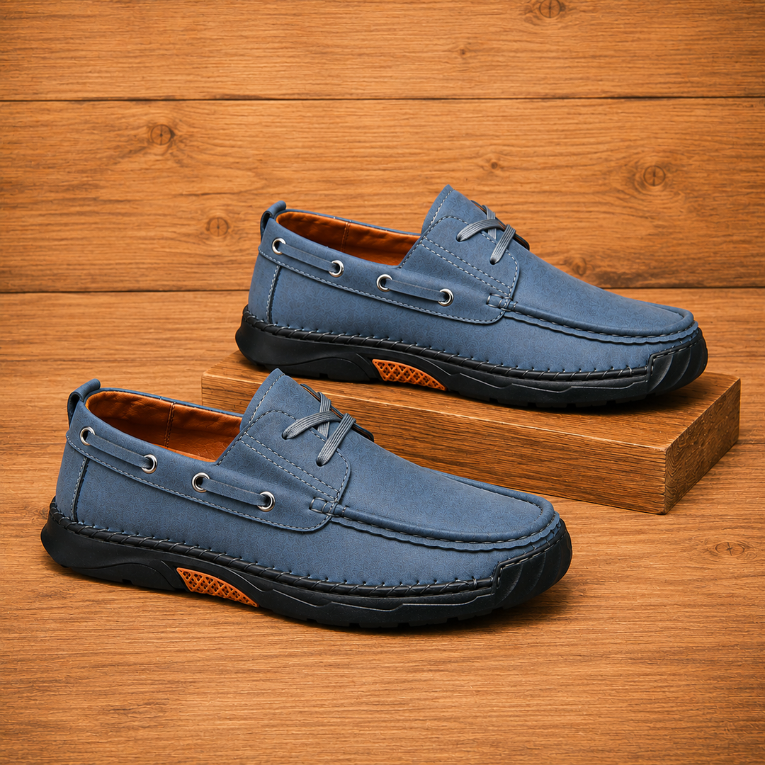 Contrast Leather Boat Shoes
