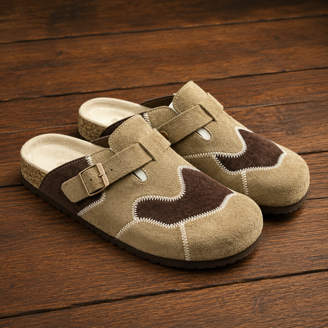Suede Textured Buckled Clogs