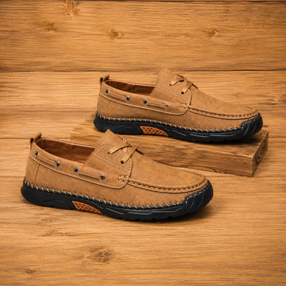 Contrast Leather Boat Shoes