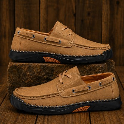 Contrast Leather Boat Shoes