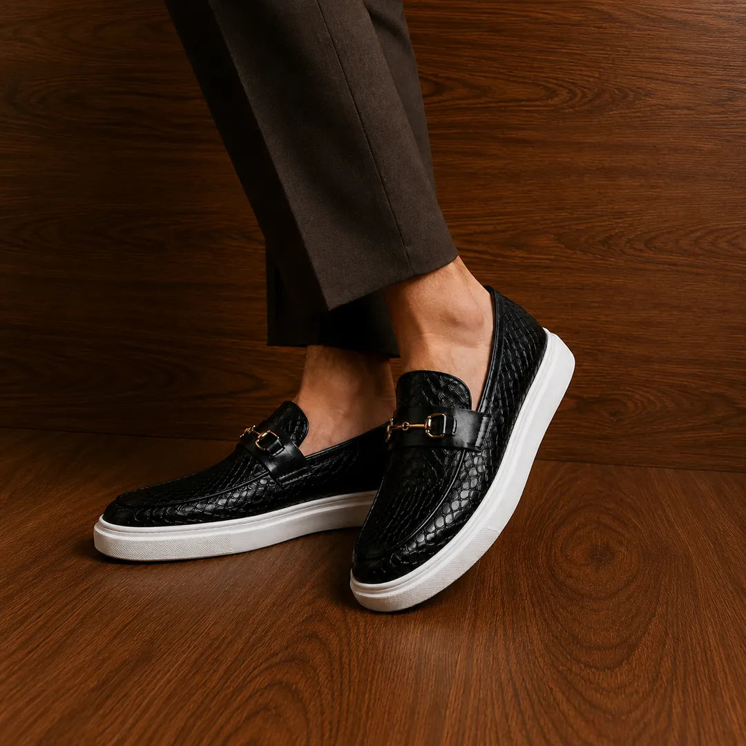 Embossed Strap Loafers