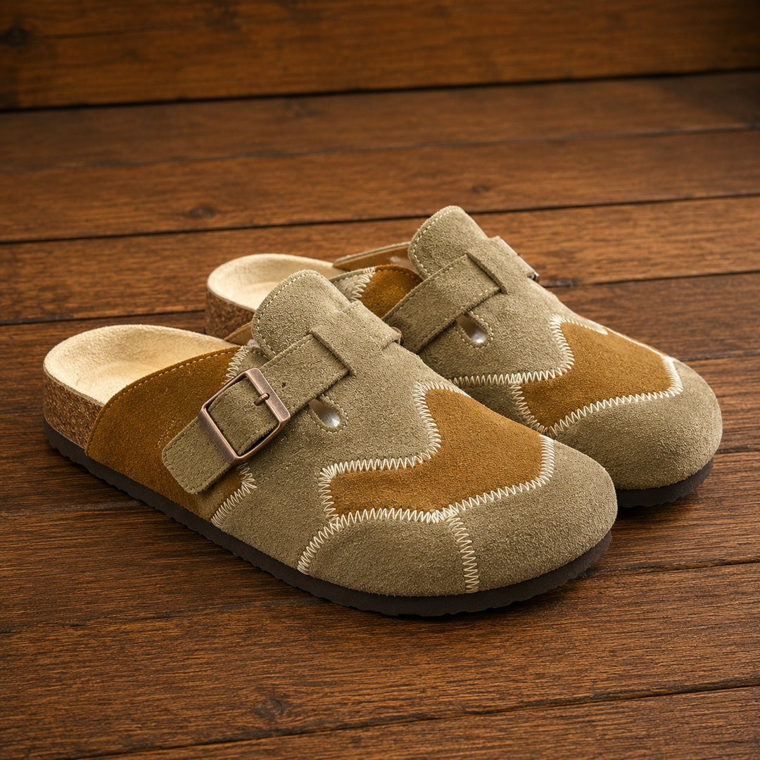 Suede Textured Buckled Clogs
