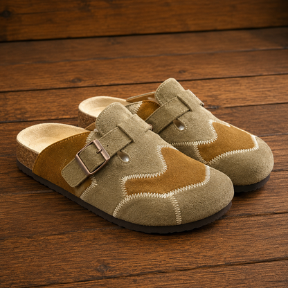 Suede Textured Buckled Clogs