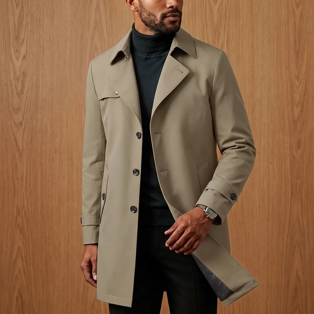 Notched-Lapel Long Coat