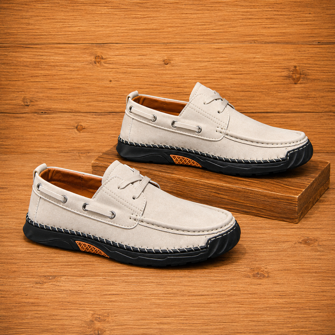 Contrast Leather Boat Shoes