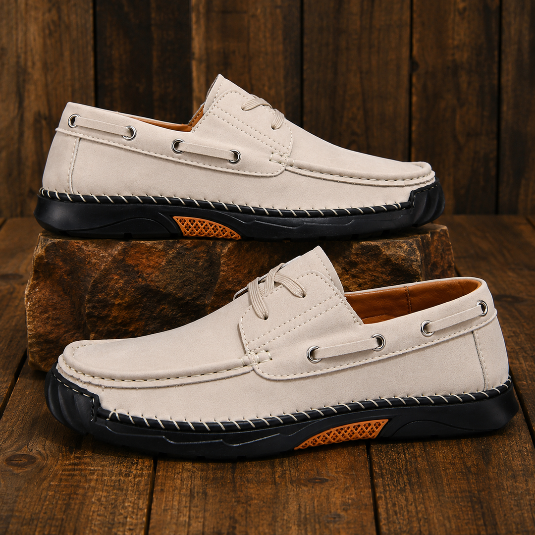 Contrast Leather Boat Shoes