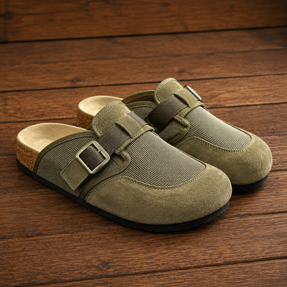 Suede Textured Buckled Clogs