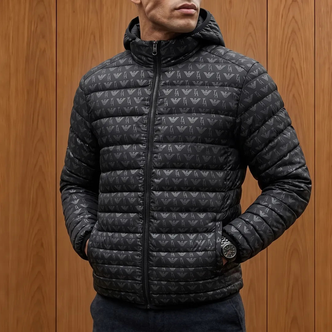 Patterned Hooded Puffer Jacket