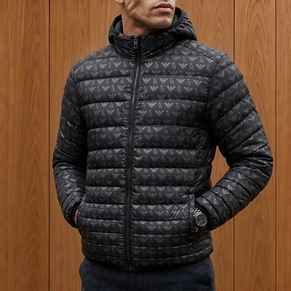 Patterned Hooded Puffer Jacket