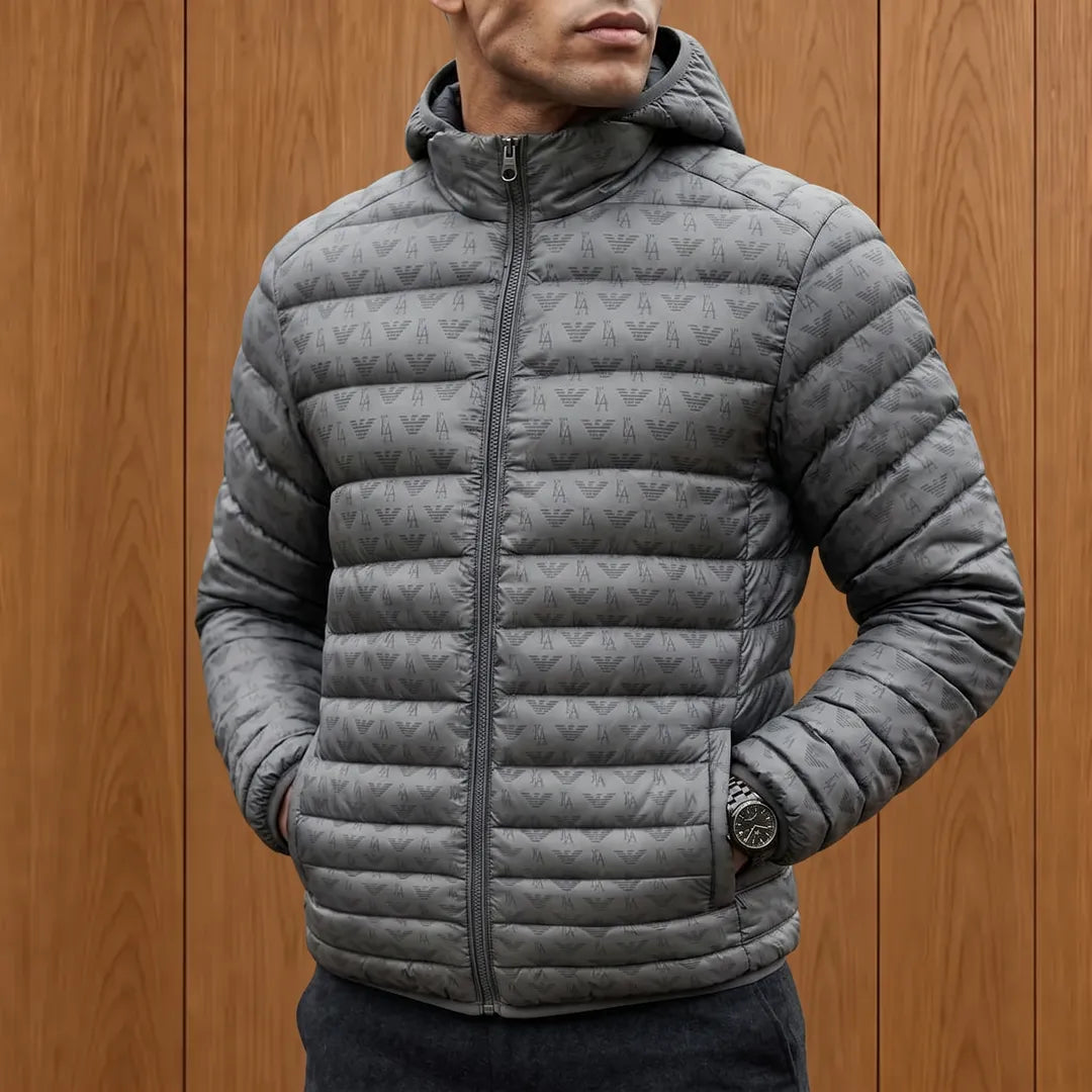 Patterned Hooded Puffer Jacket