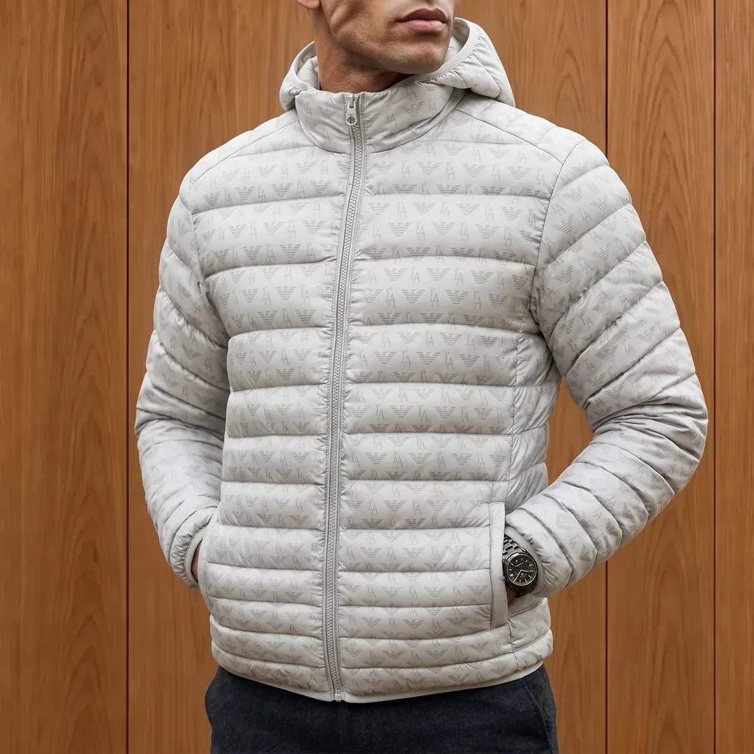 Patterned Hooded Puffer Jacket
