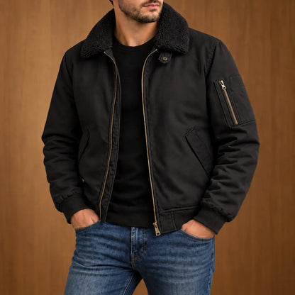 Plush Collar Bomber Jacket