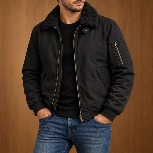 Plush Collar Bomber Jacket