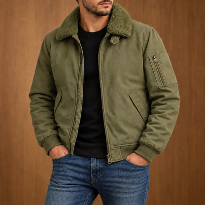 Plush Collar Bomber Jacket
