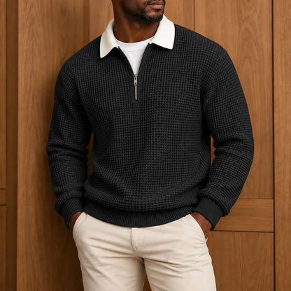Textured Contrast Collar Pullover