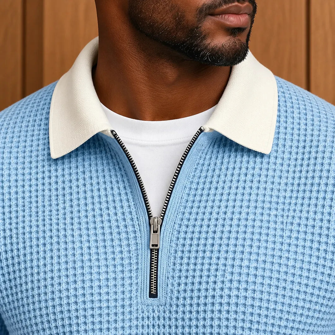 Textured Contrast Collar Pullover