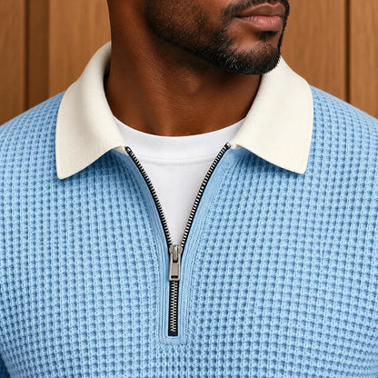 Textured Contrast Collar Pullover