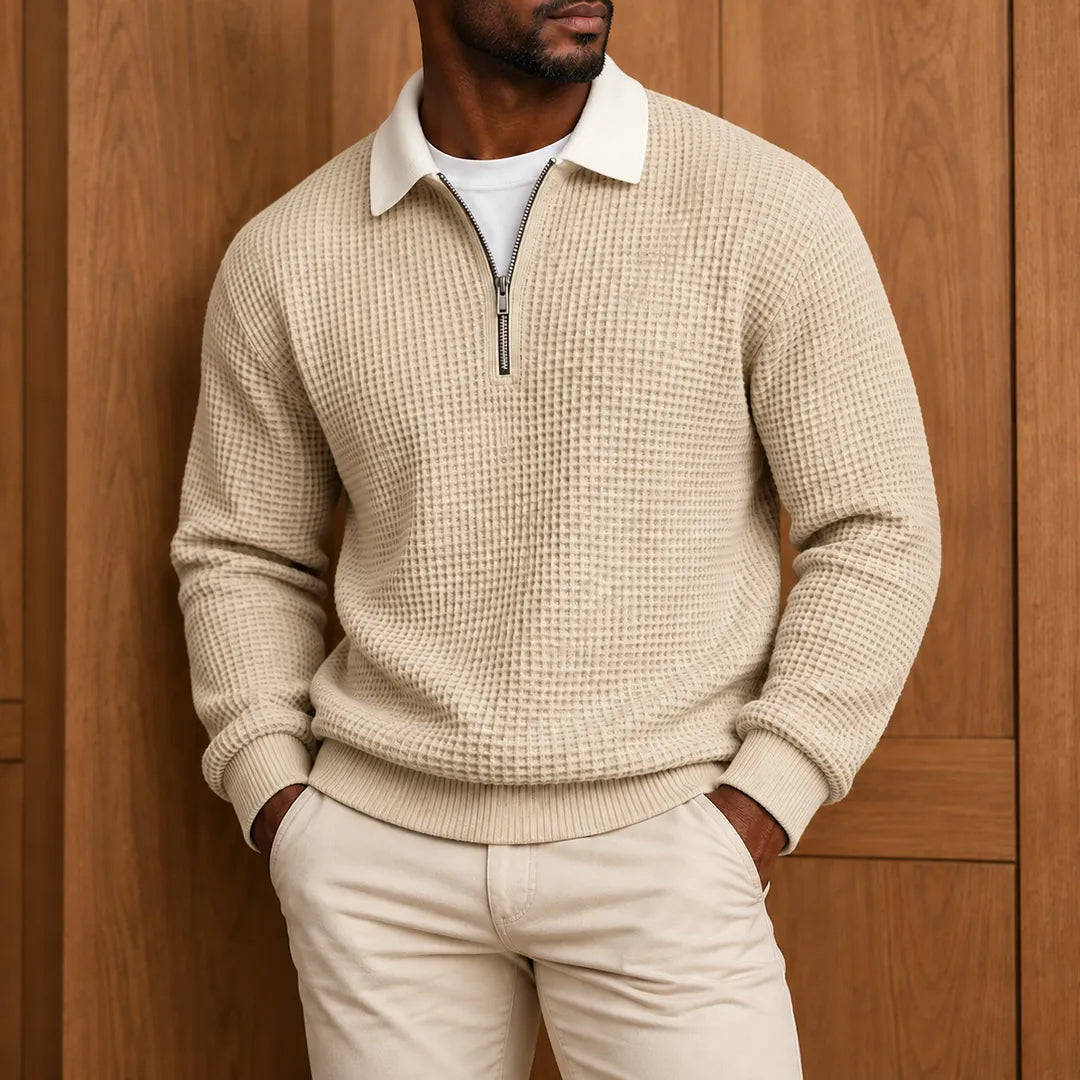 Textured Contrast Collar Pullover