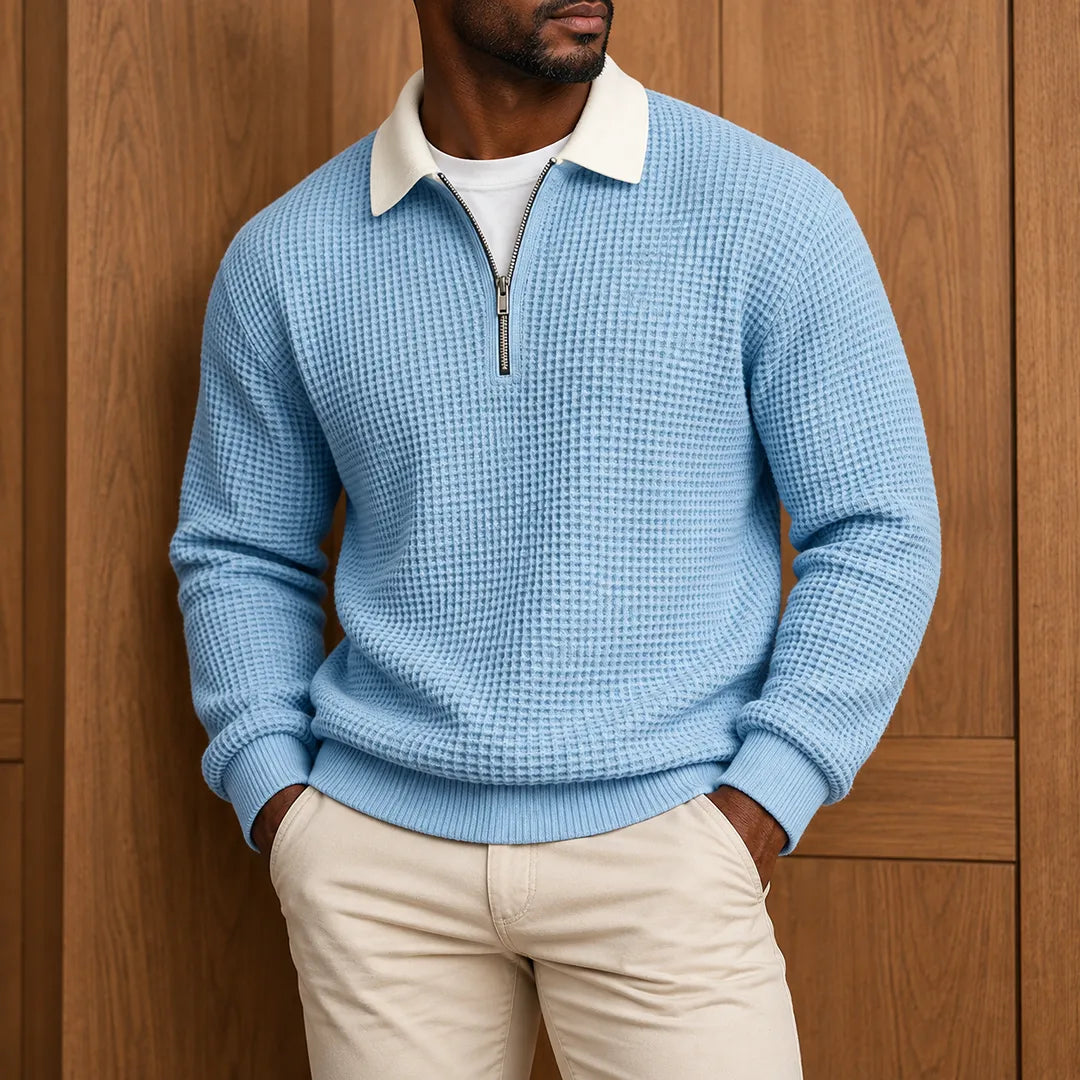 Textured Contrast Collar Pullover
