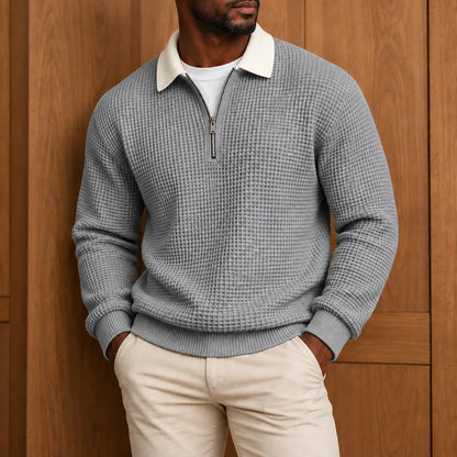 Textured Contrast Collar Pullover