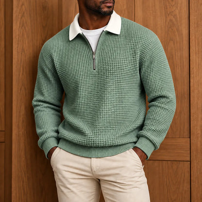 Textured Contrast Collar Pullover