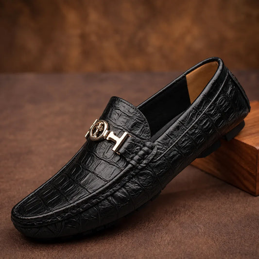 Textured Gold Accent Loafers
