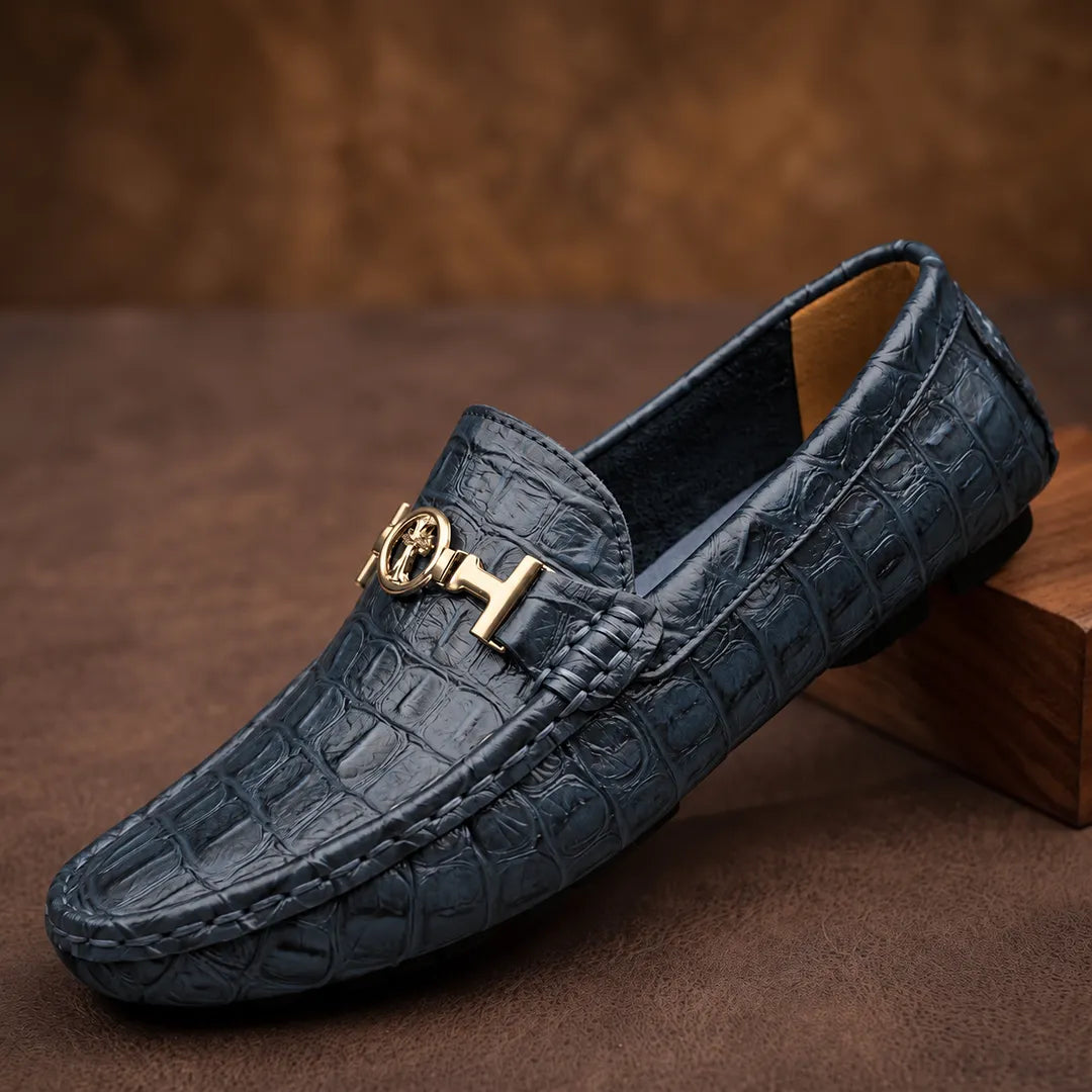 Textured Gold Accent Loafers