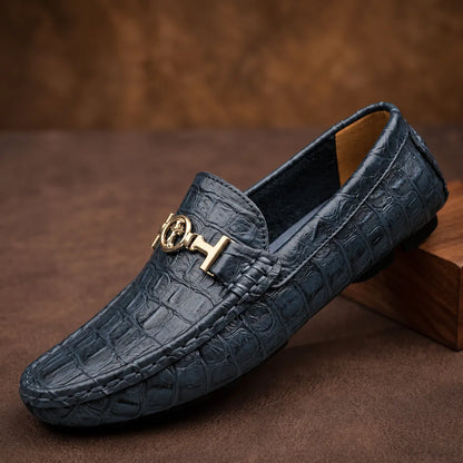 Textured Gold Accent Loafers