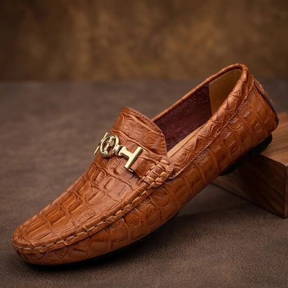 Textured Gold Accent Loafers