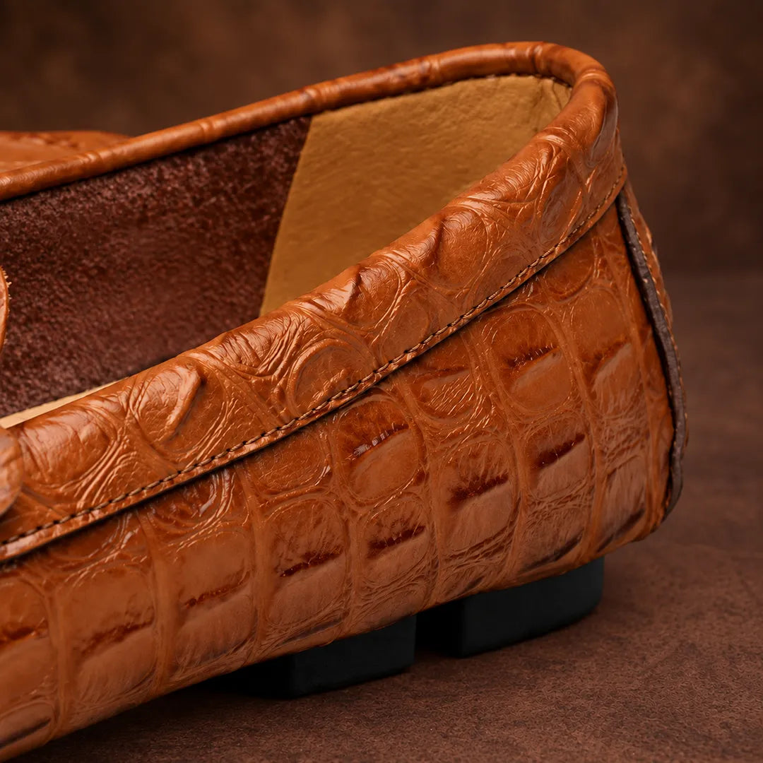 Textured Gold Accent Loafers