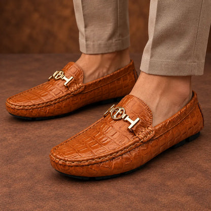 Textured Gold Accent Loafers