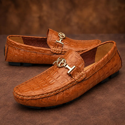 Textured Gold Accent Loafers