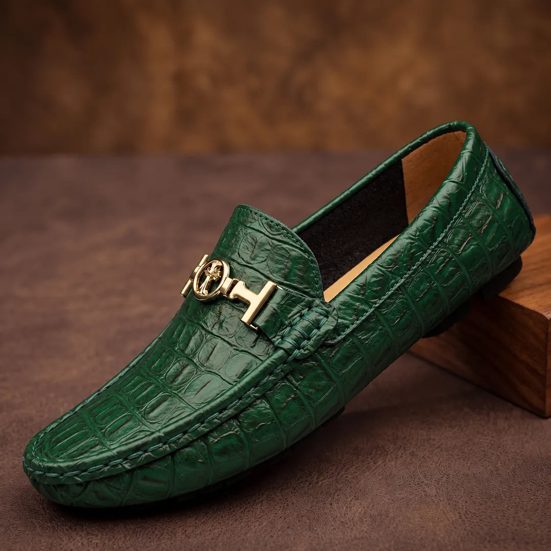 Textured Gold Accent Loafers