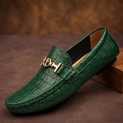 Textured Gold Accent Loafers